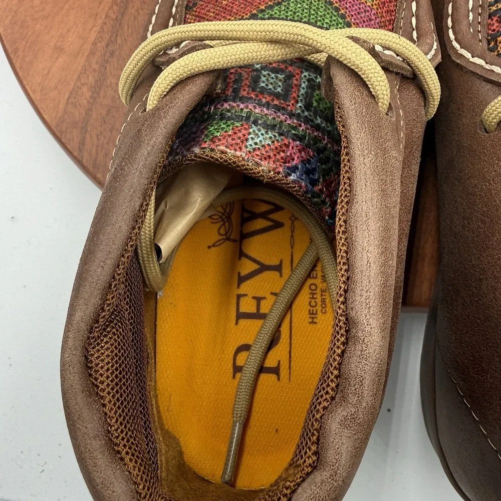 REYWELT Boots Brown Leather Woven Inlay Lace Up Chukka Moc  display picture 2